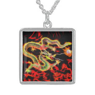 Dragon Fire decor on Lucky Energy Sterling Silver Necklace