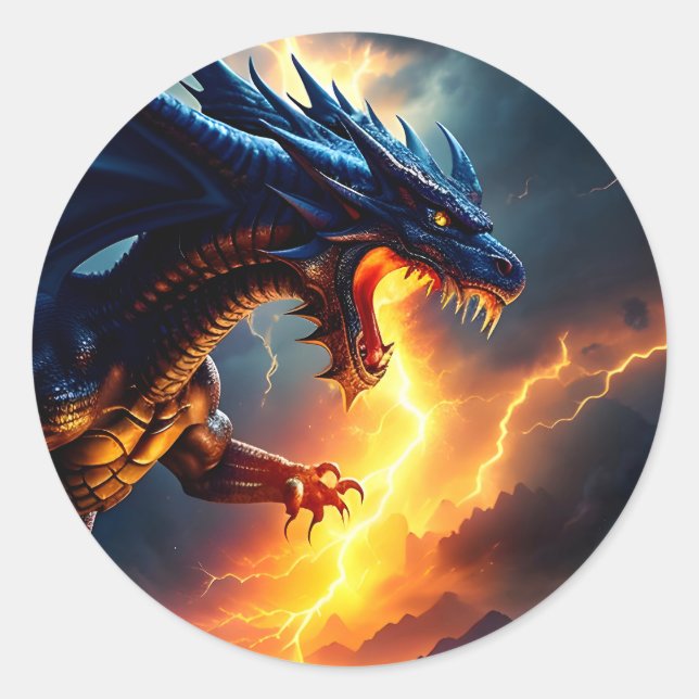 Dragon Fire Lightning Fight Two Classic Round Sticker (Front)