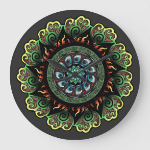 Dragon Fire Mandala  T-Shirt Large Clock