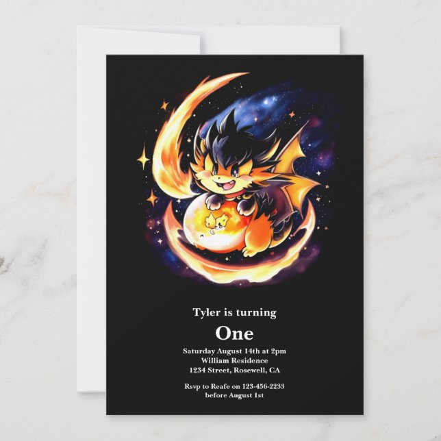 Dragon First Birthday Invitation (Front)