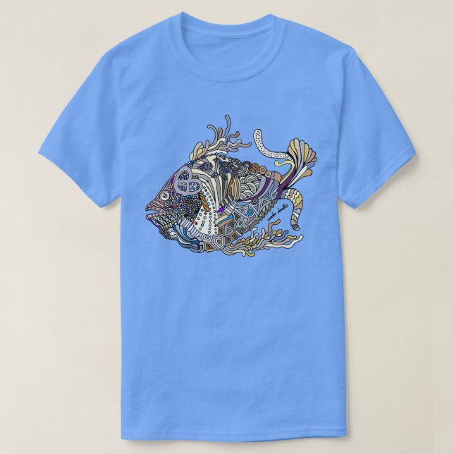 Dragon Fish on White Geometric T-Shirt (Design Front)