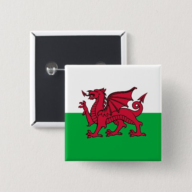 Dragon Flag of Wales, Celtic Welsh National Flag 15 Cm Square Badge (Front & Back)