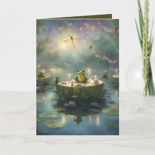 Dragon Flies and Frogs in a pond Birthday greeting Card