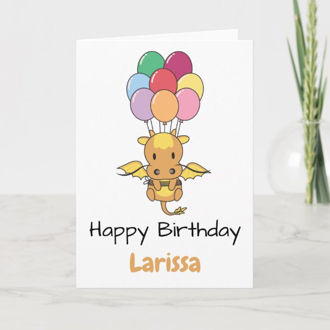 Dragon Flies Up With Colourful Balloons Card (Front)