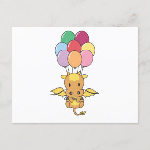 Dragon Flies Up With Colourful Balloons Postcard