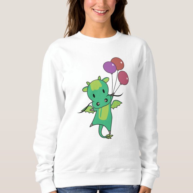 Dragon Flies With Balloons Cute Fantasy Dragon Sweatshirt (Front)
