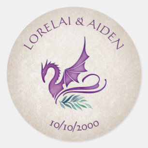 Dragon Floral Wedding Classic Round Sticker