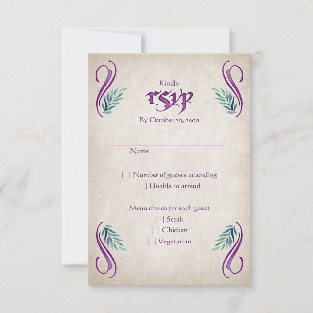 Dragon Floral Wedding RSVP Card (Front)
