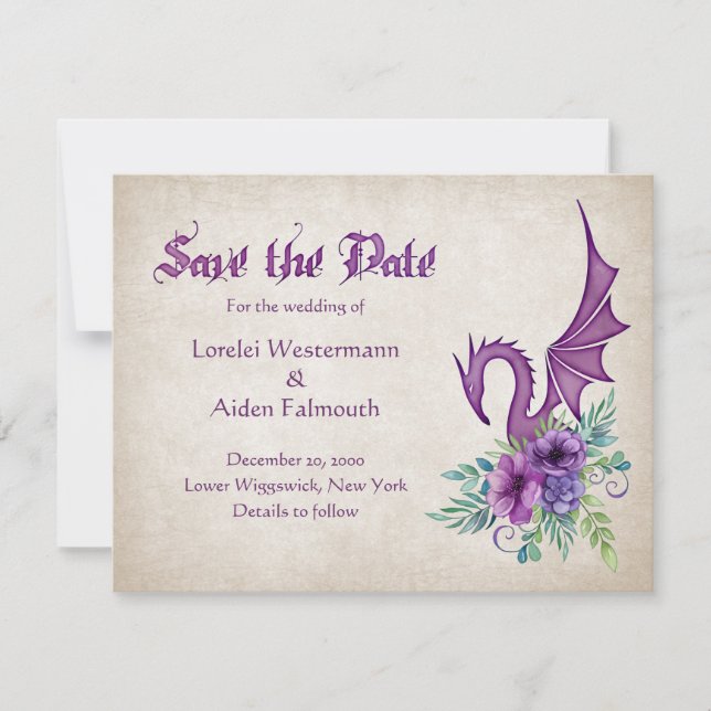 Dragon Floral Wedding Save The Date (Front)