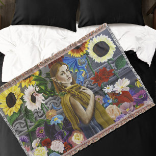 Dragon Flower Garden Throw Blanket