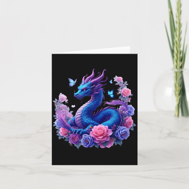 Dragon Flowers Beautiful Art Colorful Graphic  Card (Front)
