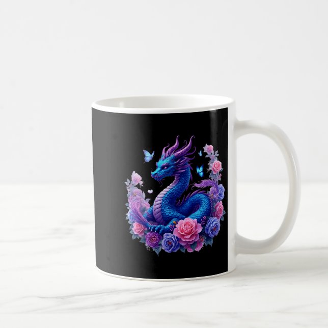 Dragon Flowers Beautiful Art Colorful Graphic  Coffee Mug (Right)