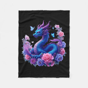 Dragon Flowers Beautiful Art Colorful Graphic  Fleece Blanket