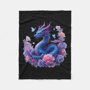 Dragon Flowers Beautiful Art Colorful Graphic  Fleece Blanket