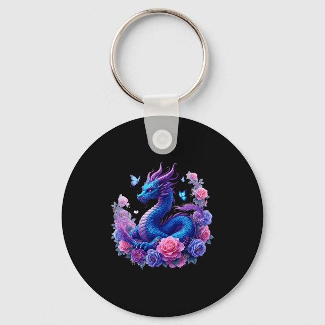 Dragon Flowers Beautiful Art Colorful Graphic  Key Ring (Front)