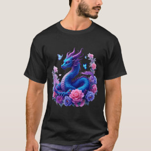 Dragon Flowers Beautiful Art Colorful Graphic T-Shirt
