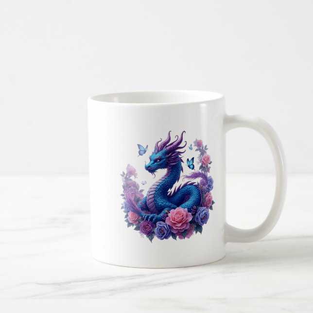 Dragon Flowers Beautiful Art Colourful Graphic  Coffee Mug (Right)