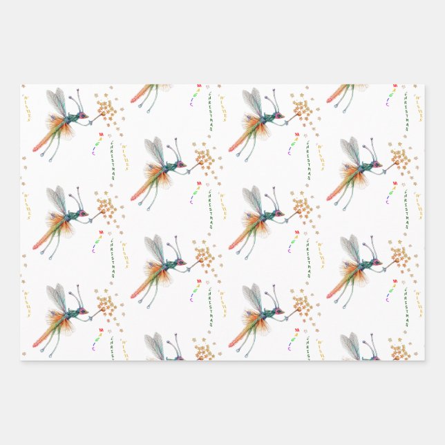 Dragon Fly Fairy Christmas Gift Wrapping Paper (Front)