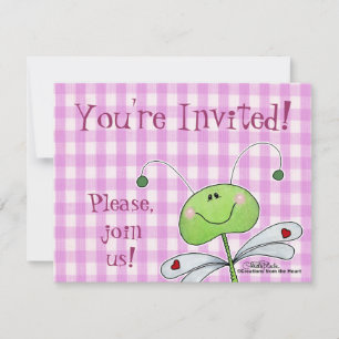 Dragon Fly on Pink Gingham Invitation