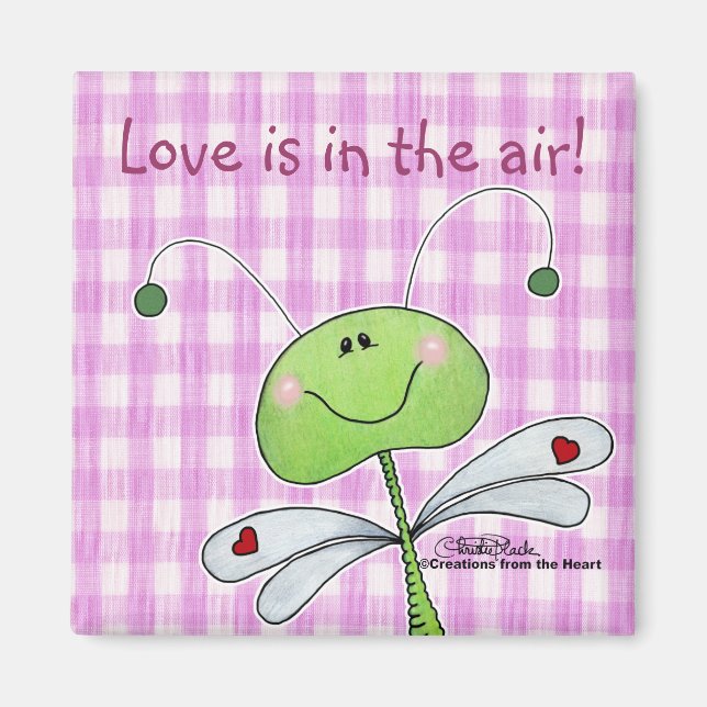 Dragon Fly on Pink Gingham Magnet (Front)