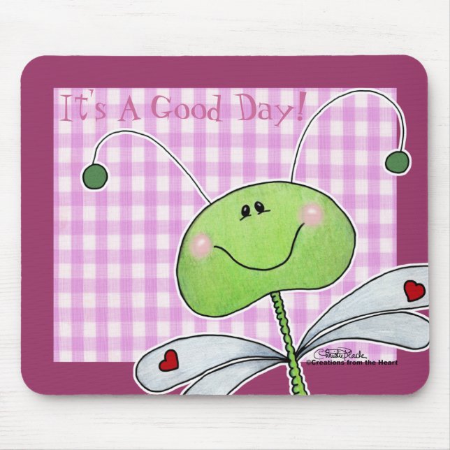 Dragon Fly on Pink Gingham Mouse Mat (Front)