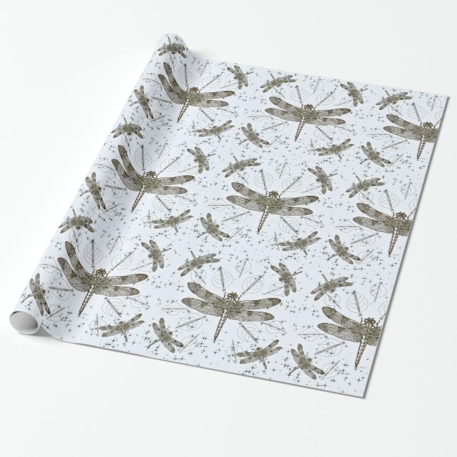 Dragon fly ornamental pattern wrapping paper (Unrolled)