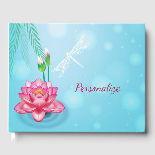 Dragon Fly Pink Lotus Flower Personalised Guest Book