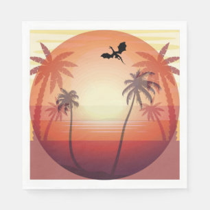 Dragon flying over tropical island at sunset  napkin