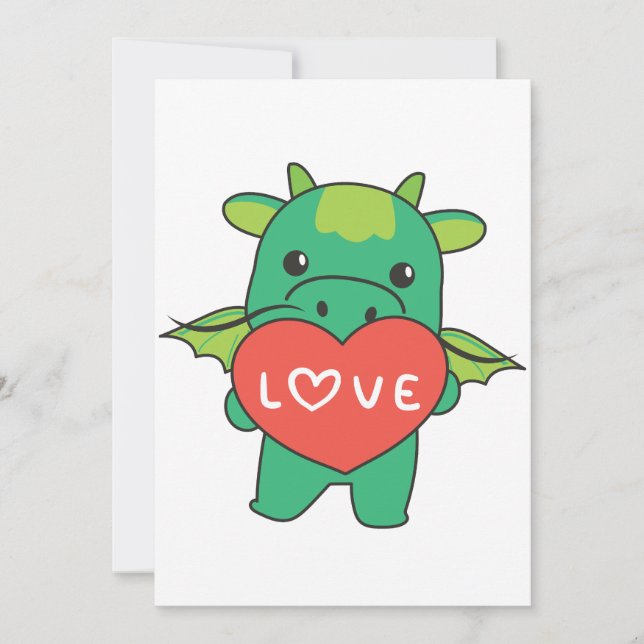 Dragon For Valentine's Day Cute Animals Heart Holi Holiday Card (Front)