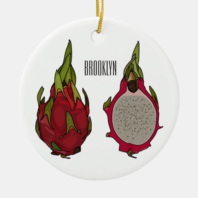Dragon fruit cartoon illustration ceramic tree decoration (Front)