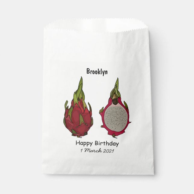 Dragon fruit cartoon illustration favour bags (Front)
