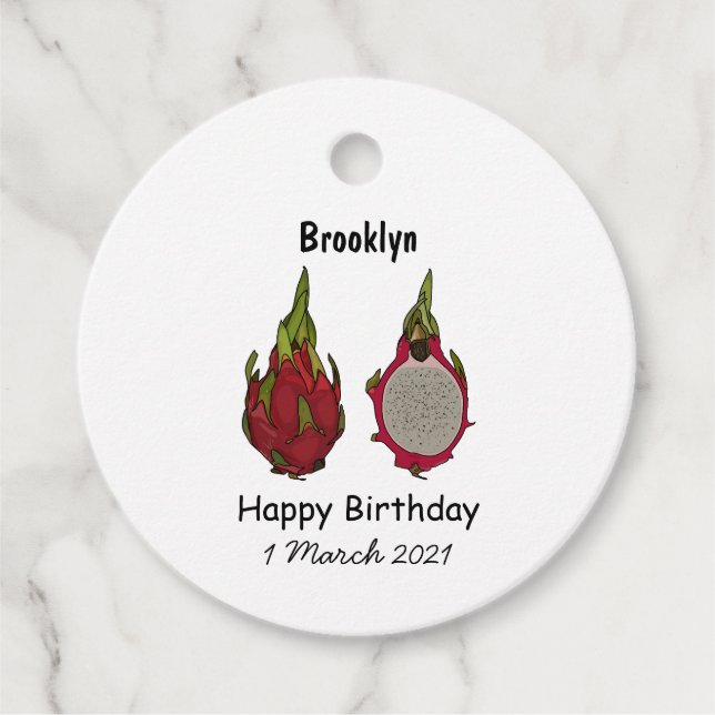 Dragon fruit cartoon illustration favour tags (Front)