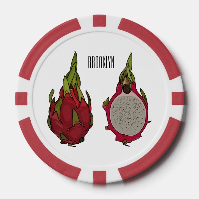 Dragon fruit cartoon illustration poker chips (Front)