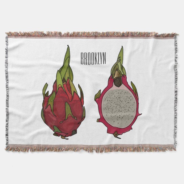 Dragon fruit cartoon illustration throw blanket (Front)