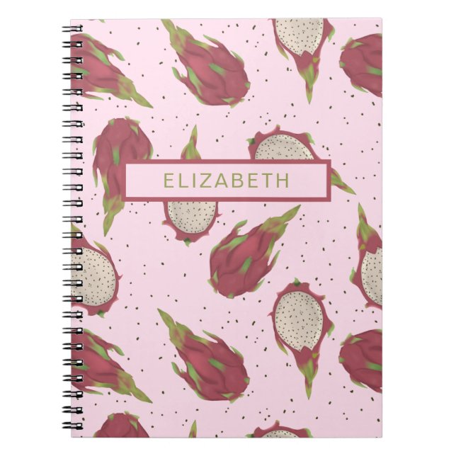 Dragon Fruit Pattern Tropical Personalised Custom Notebook (Front)