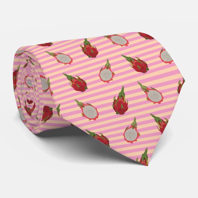 dragon fruit pattern with pink strips tie (Rolled)