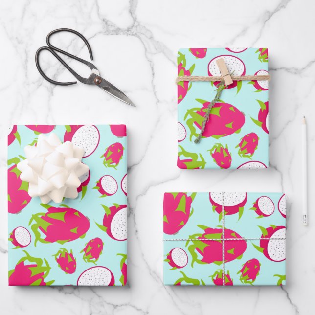 Dragon Fruit Pattern Wrapping Paper Sheet (Front)