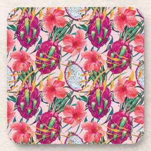 Dragon Fruit Tropical Floral Modern Green Palm Coaster