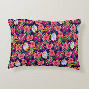Dragon Fruit Tropical Floral Modern Green Palm Decorative Cushion