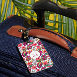 Dragon Fruit Tropical Floral Modern Green Palm Luggage Tag