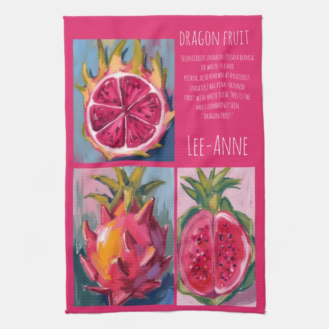 Dragon Fruit watercolor on textured background Tea Towel (Vertical)