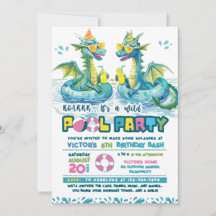 Dragon Fun Pool Party Birthday Invitation