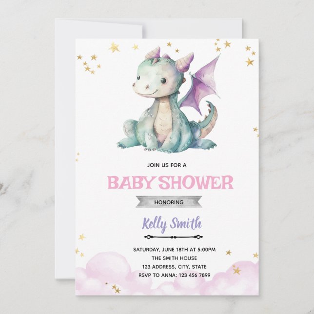 Dragon girl baby shower invitation (Front)