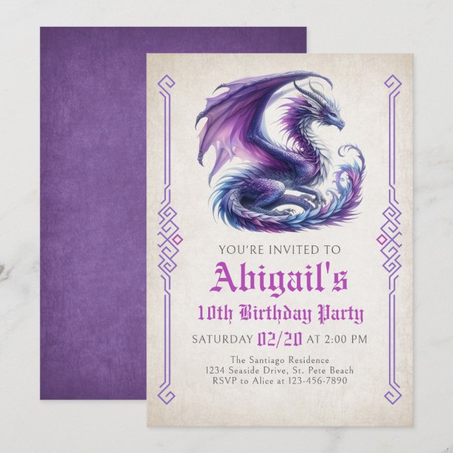 Dragon Girl's Birthday Invitation (Front/Back)