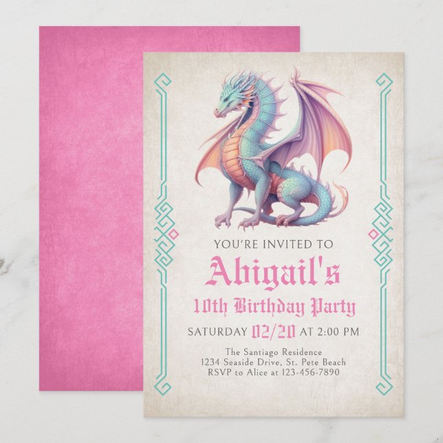 Dragon Girl's Birthday Invitation (Front/Back)