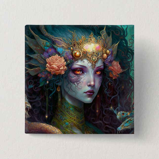 Dragon Goddess Queen Fantasy Art 15 Cm Square Badge (Front)