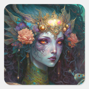 Dragon Goddess Queen Fantasy Art Square Sticker