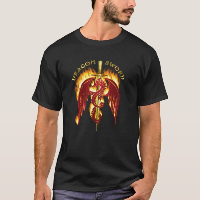 Dragon Gold Flaming Sword  T-Shirt (Front)