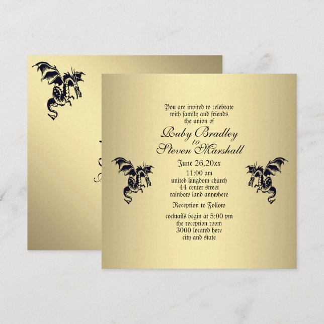  Dragon Gold Wedding Invitation (Front/Back)