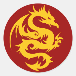 dragon  golden on red classic round sticker